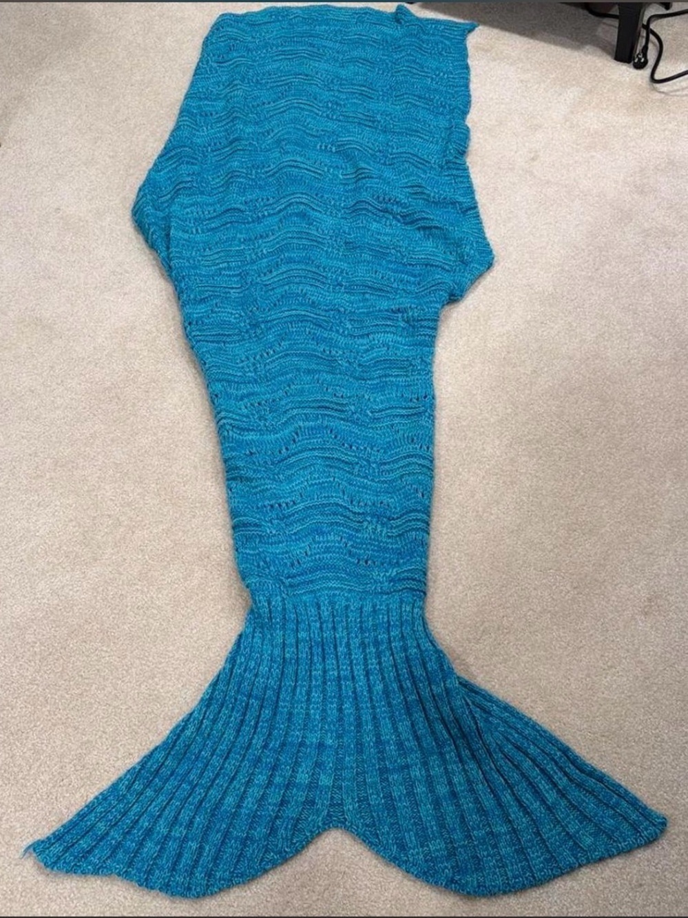 Teal Knit Mermaid Tail Blanket for adults and kids